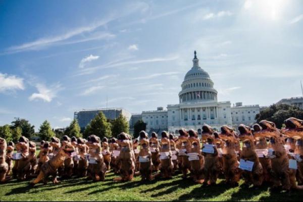 Demo Anggaran Washington, Ratusan Orang Berkostum Dinosaurus