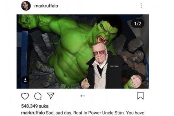 Tak hanya netizen, kesedihan atas meninggalnya Stan Lee juga dirasakan oleh sejumlah artis yang selama ini dikenal perannya sebagai superhero Marvel.